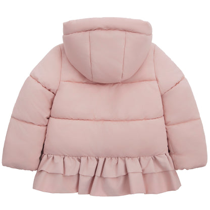 Toddler Girls Ruffle Hem Hooded Fleece Lined Puffer Jacket - Pink