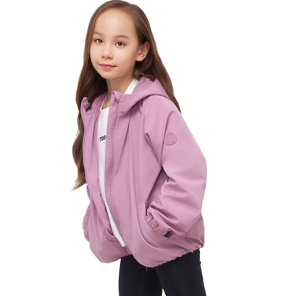 Girls Fleece Lining Jacket with Bubble Hem Snap Pockets Coat - Pink