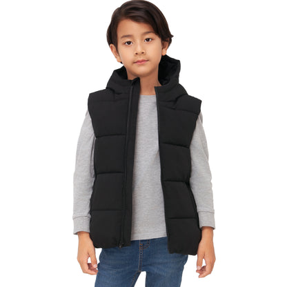 Boys Hooded Puffer Vest Lightweight Warm All Season Bodywarmer - Black