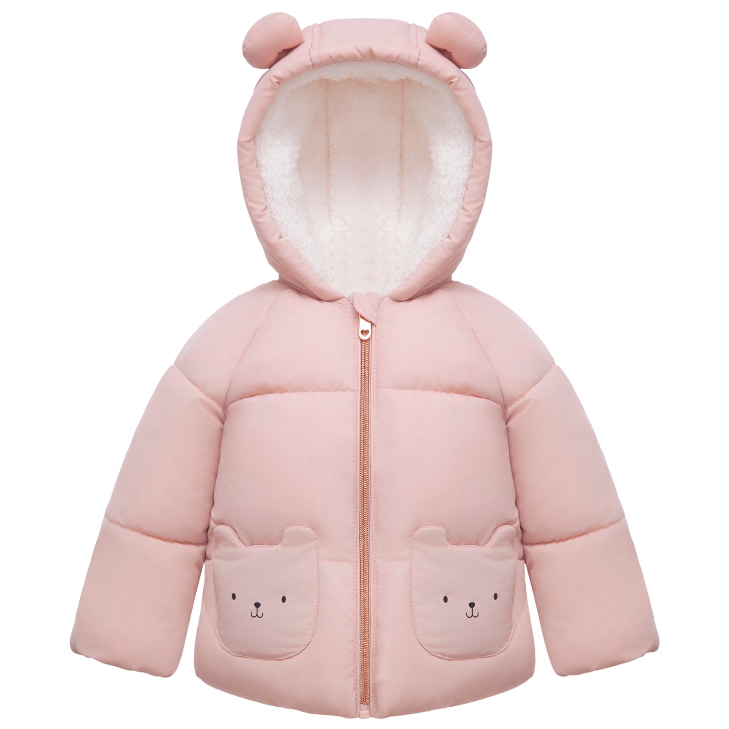 Rokka&Rolla Baby Girls Puffer Jacket Fleece Lined Bear Ears Puffer Jacket - Pink