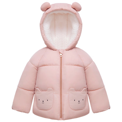 Rokka&Rolla Baby Girls Puffer Jacket Fleece Lined Bear Ears Puffer Jacket - Pink