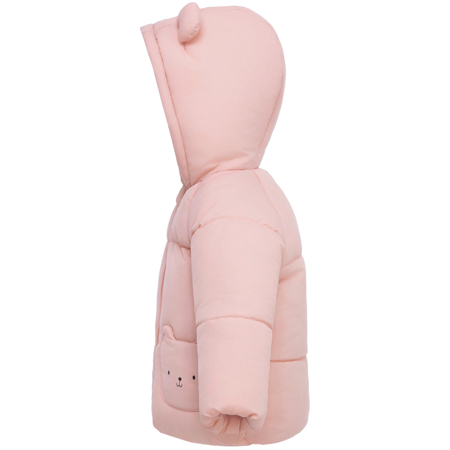 Rokka&Rolla Baby Girls Puffer Jacket Fleece Lined Bear Ears Puffer Jacket - Pink