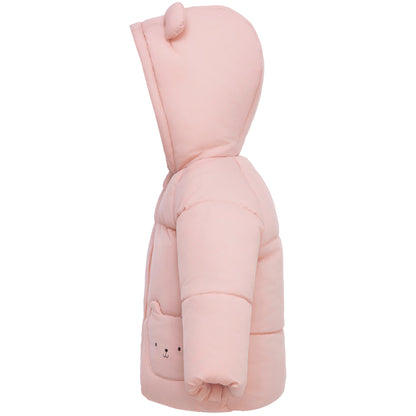 Rokka&Rolla Baby Girls Puffer Jacket Fleece Lined Bear Ears Puffer Jacket - Pink