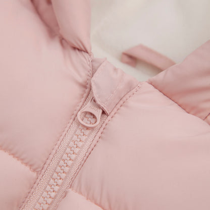 Toddler Girls Ruffle Hem Hooded Fleece Lined Puffer Jacket - Pink