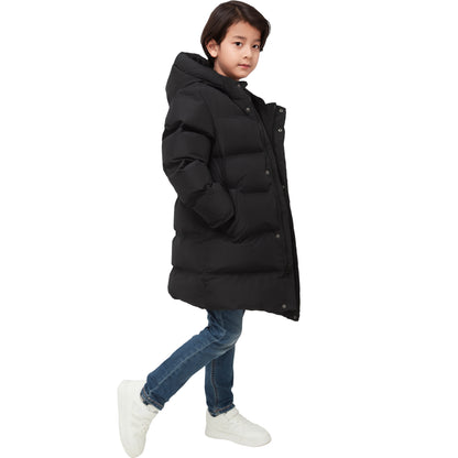 Rokka&Rolla Boys Long Seamless Puffer Jacket Fleece Lining Winter Coat - Black
