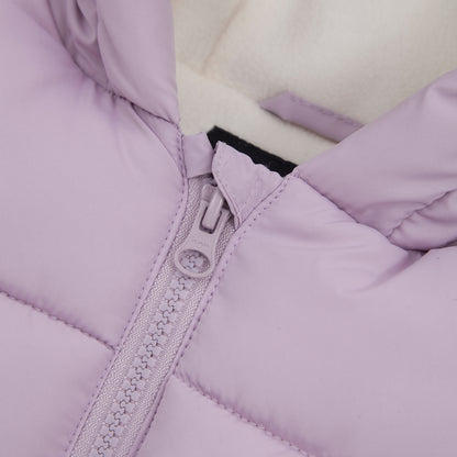 Toddler Girls Ruffle Hem Hooded Fleece Lined Puffer Jacket - Purple