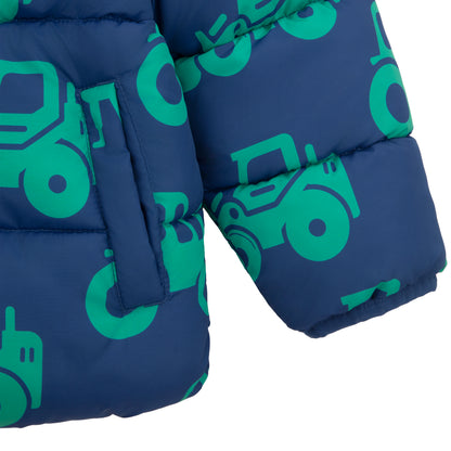 Boys Toddler Puffer Jacket Fleece Lined Hooded Winter Coat - Green Car