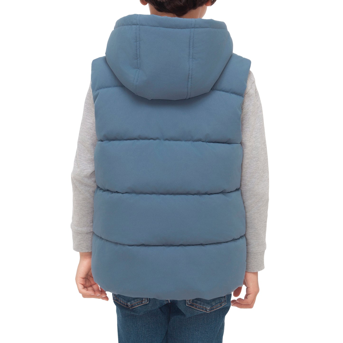 Boys Hooded Puffer Vest Lightweight Warm All Season Bodywarmer - Slate Blue