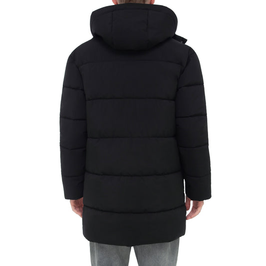 Men's Puffer Jacket Water-Resistant Fleece-Lined Winter Coat - Black