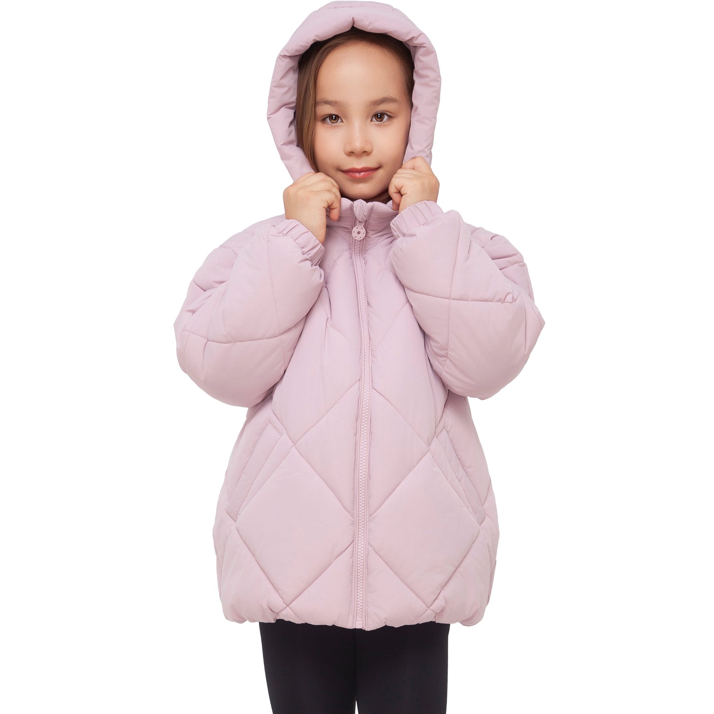 Girls Diamond Quilted Hooded Puffer Jacket - Pink