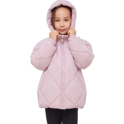 Girls Diamond Quilted Hooded Puffer Jacket - Pink