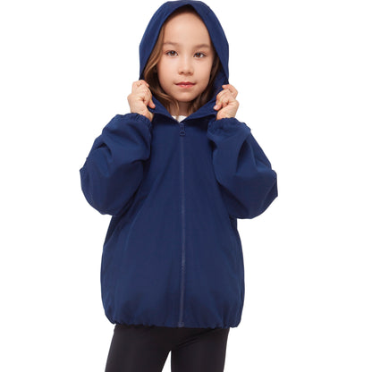 Girls Fleece Lining Jacket with Bubble Hem Snap Pockets Coat - Navy