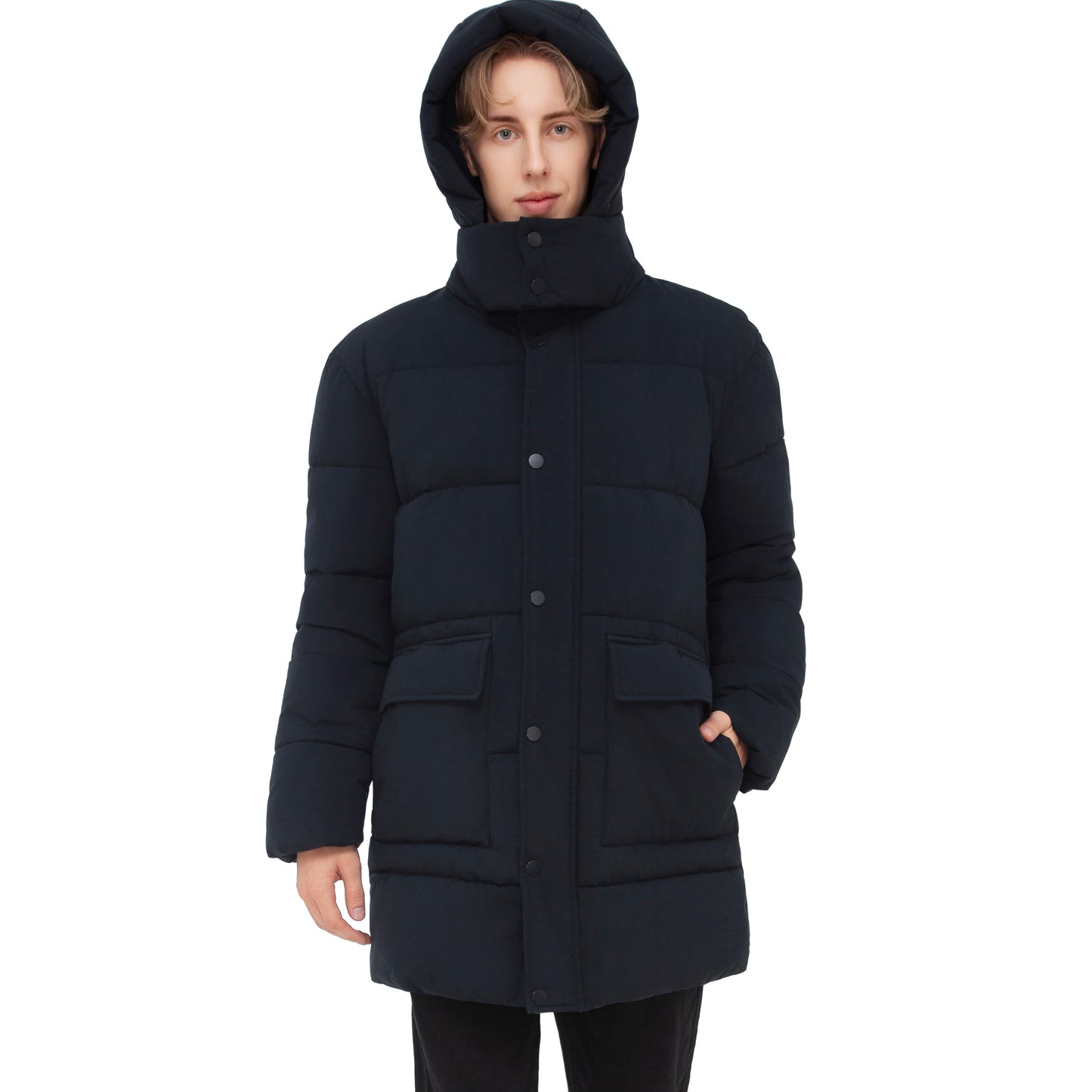 Men's Puffer Jacket Water-Resistant Fleece-Lined Winter Coat - Navy