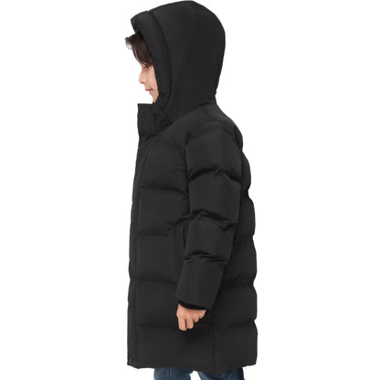 Rokka&Rolla Boys Long Seamless Puffer Jacket Fleece Lining Winter Coat - Black
