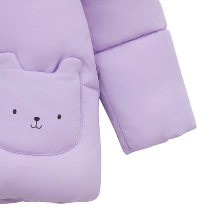 Rokka&Rolla Baby Girls Puffer Jacket Fleece Lined Bear Ears Puffer Jacket - Lilac