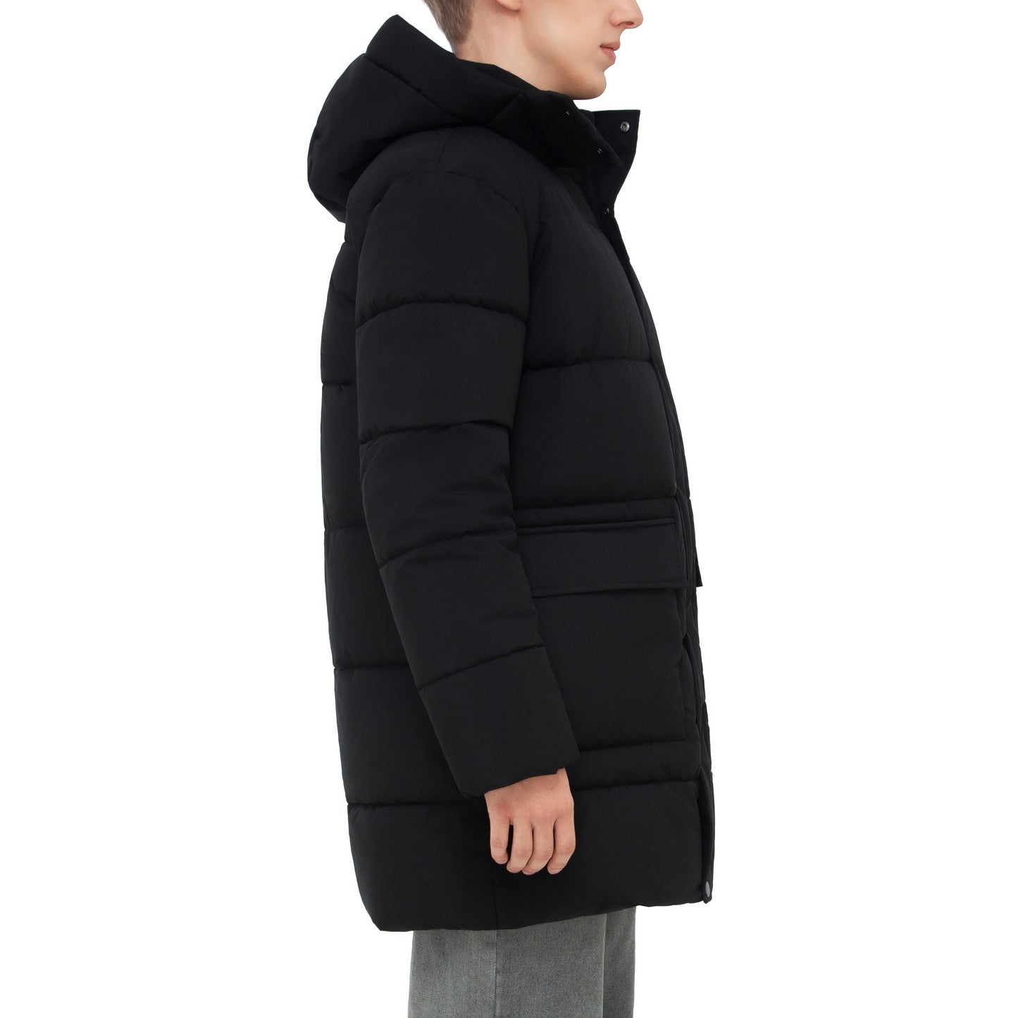 Men's Puffer Jacket Water-Resistant Fleece-Lined Winter Coat - Black