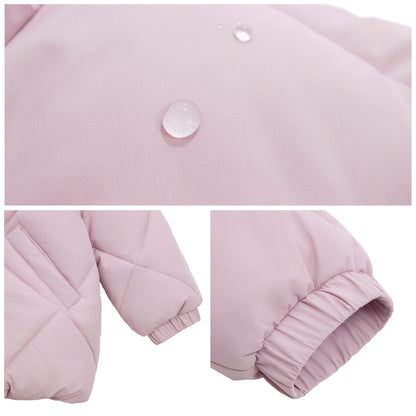 Girls Diamond Quilted Hooded Puffer Jacket - Pink