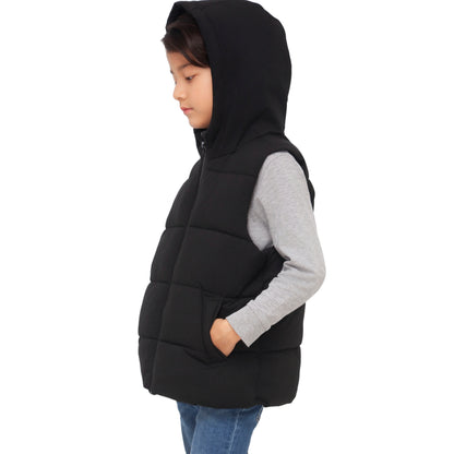 Boys Hooded Puffer Vest Lightweight Warm All Season Bodywarmer - Black