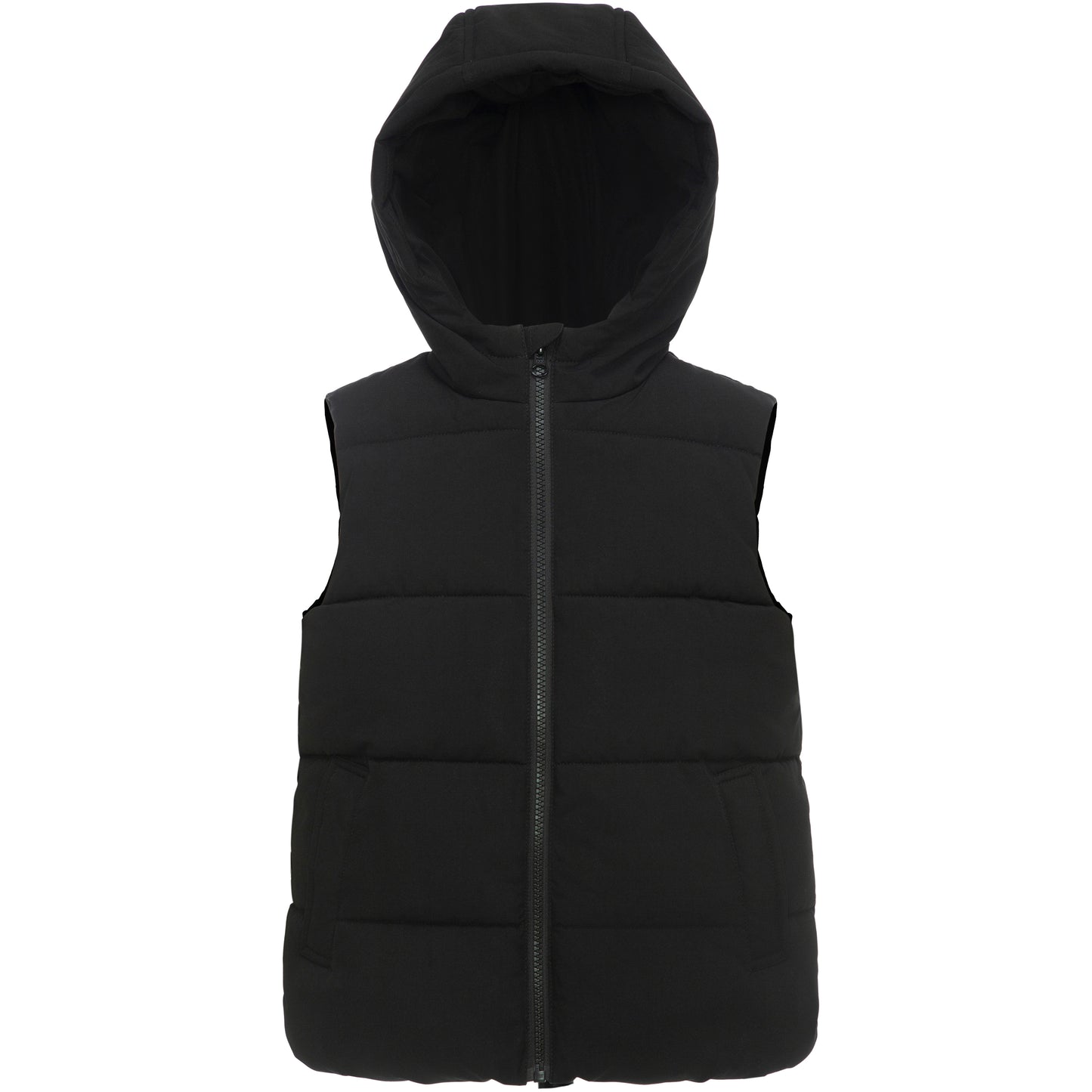 Boys Hooded Puffer Vest Lightweight Warm All Season Bodywarmer - Black