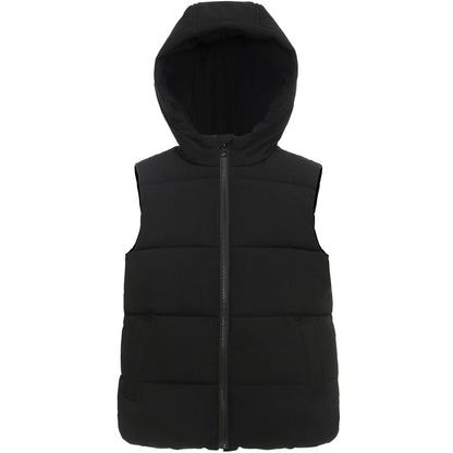 Boys Hooded Puffer Vest Lightweight Warm All Season Bodywarmer - Black