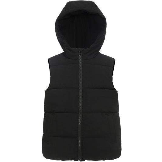 Boys Hooded Puffer Vest Lightweight Warm All Season Bodywarmer - Black