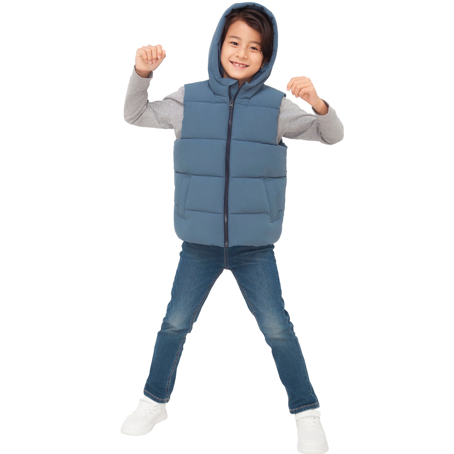 Boys Hooded Puffer Vest Lightweight Warm All Season Bodywarmer - Slate Blue
