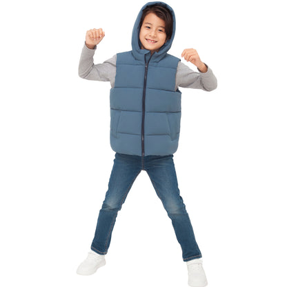 Boys Hooded Puffer Vest Lightweight Warm All Season Bodywarmer - Slate Blue