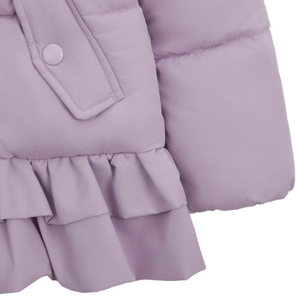 Toddler Girls Ruffle Hem Hooded Fleece Lined Puffer Jacket - Purple