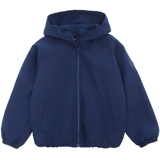 Girls Fleece Lining Jacket with Bubble Hem Snap Pockets Coat - Navy