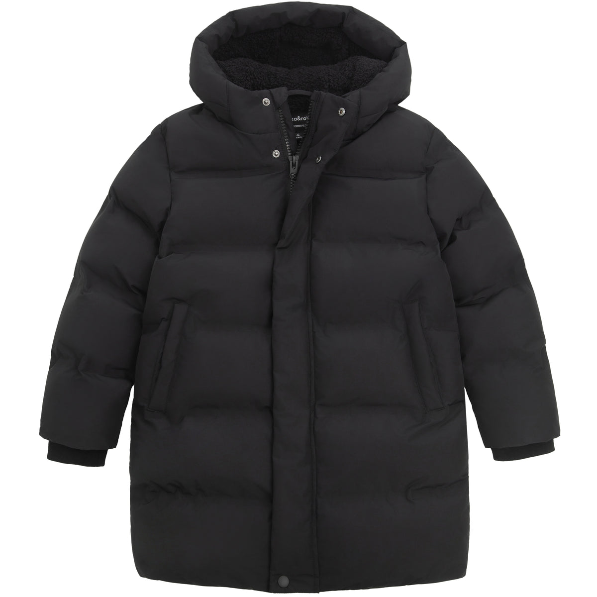 Rokka&Rolla Boys Long Seamless Puffer Jacket Fleece Lining Winter Coat - Black