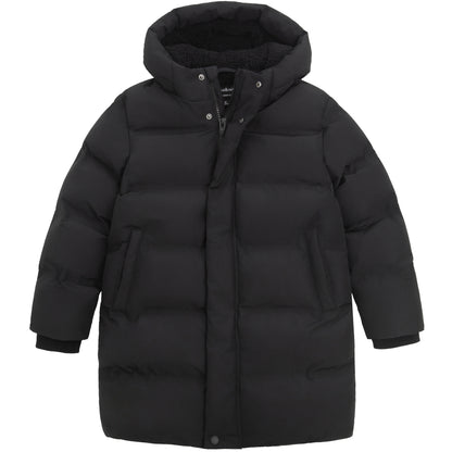 Rokka&Rolla Boys Long Seamless Puffer Jacket Fleece Lining Winter Coat - Black