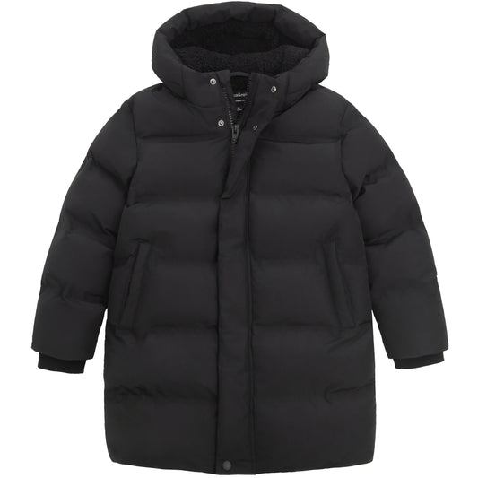 Rokka&Rolla Boys Long Seamless Puffer Jacket Fleece Lining Winter Coat - Black