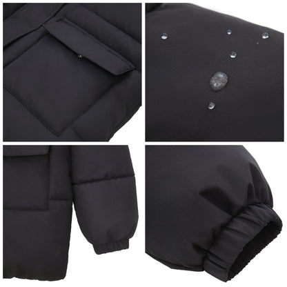 Rokka&Rolla Girls' Long Puffer Jacket with Soft Mini Fur Lined Hood - Black