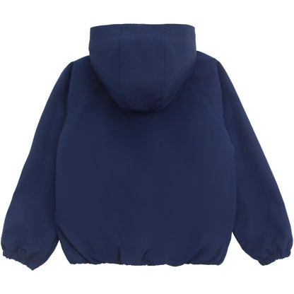 Girls Fleece Lining Jacket with Bubble Hem Snap Pockets Coat - Navy