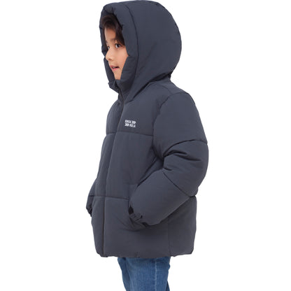 Boys Boxy Puffer Jacket With Water-Resistant Fleece Lining - Grey