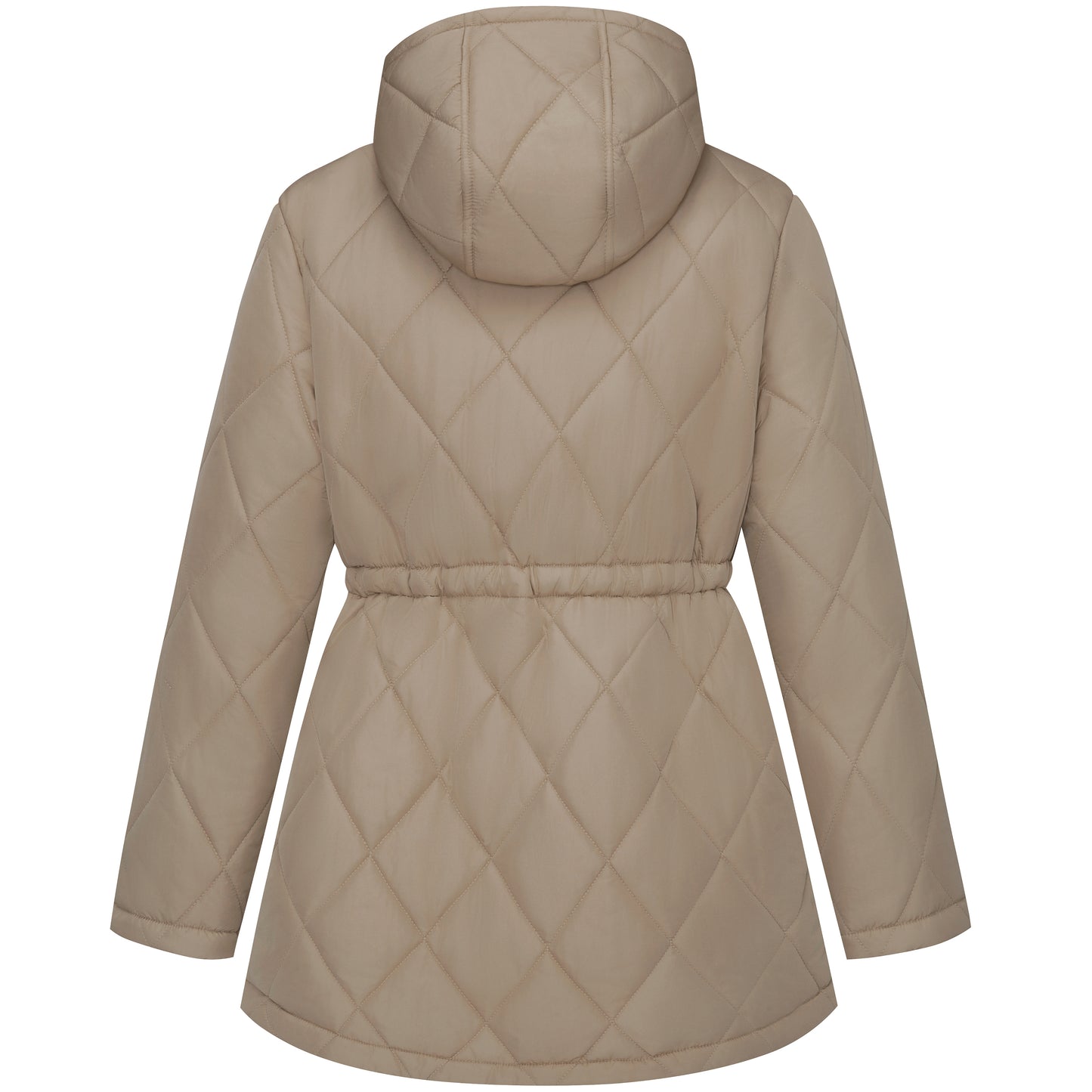 Women's Diamond Quilted Adjustable Hem and Waist Puffer Jacket - Khaki
