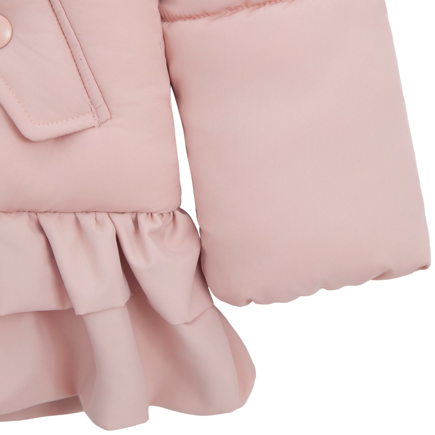 Toddler Girls Ruffle Hem Hooded Fleece Lined Puffer Jacket - Pink
