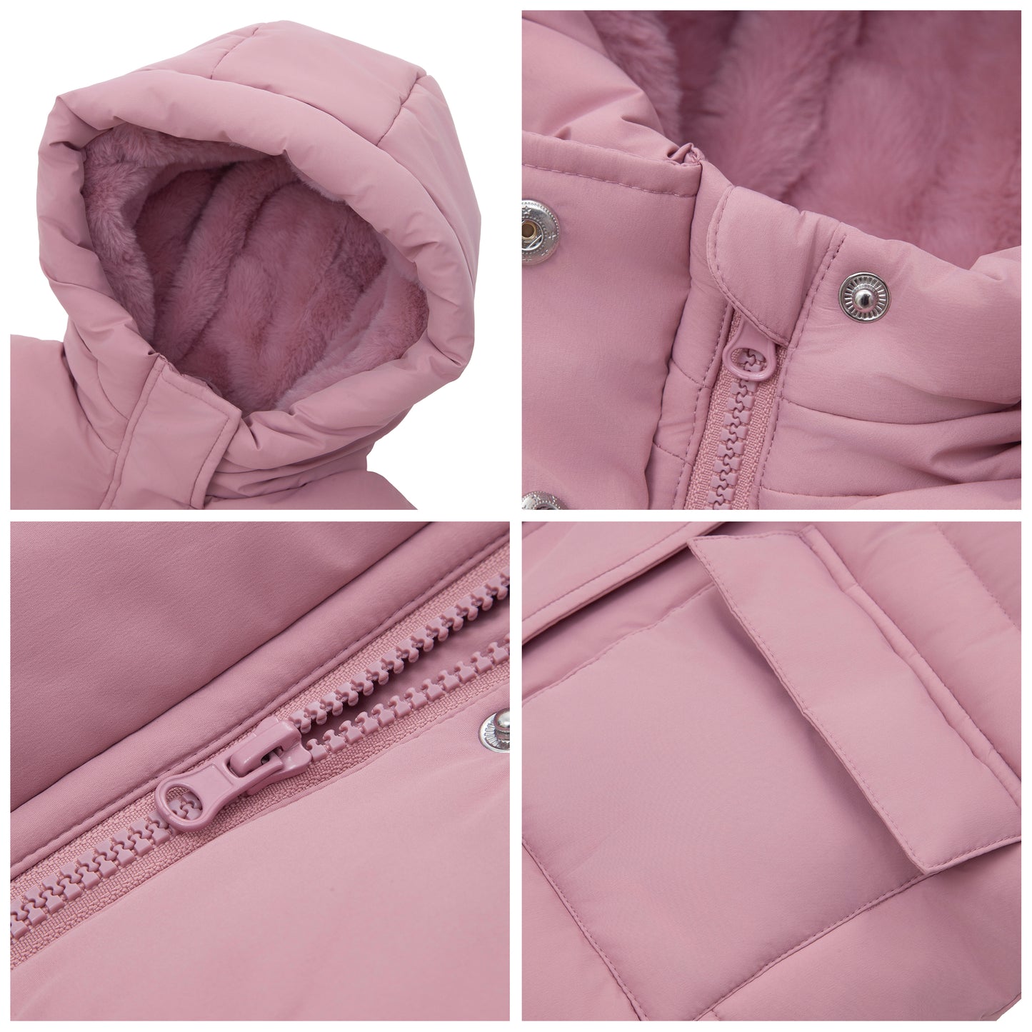Rokka&Rolla Girls' Long Puffer Jacket with Soft Mini Fur Lined Hood - Pink