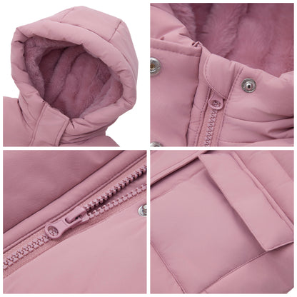 Rokka&Rolla Girls' Long Puffer Jacket with Soft Mini Fur Lined Hood - Pink