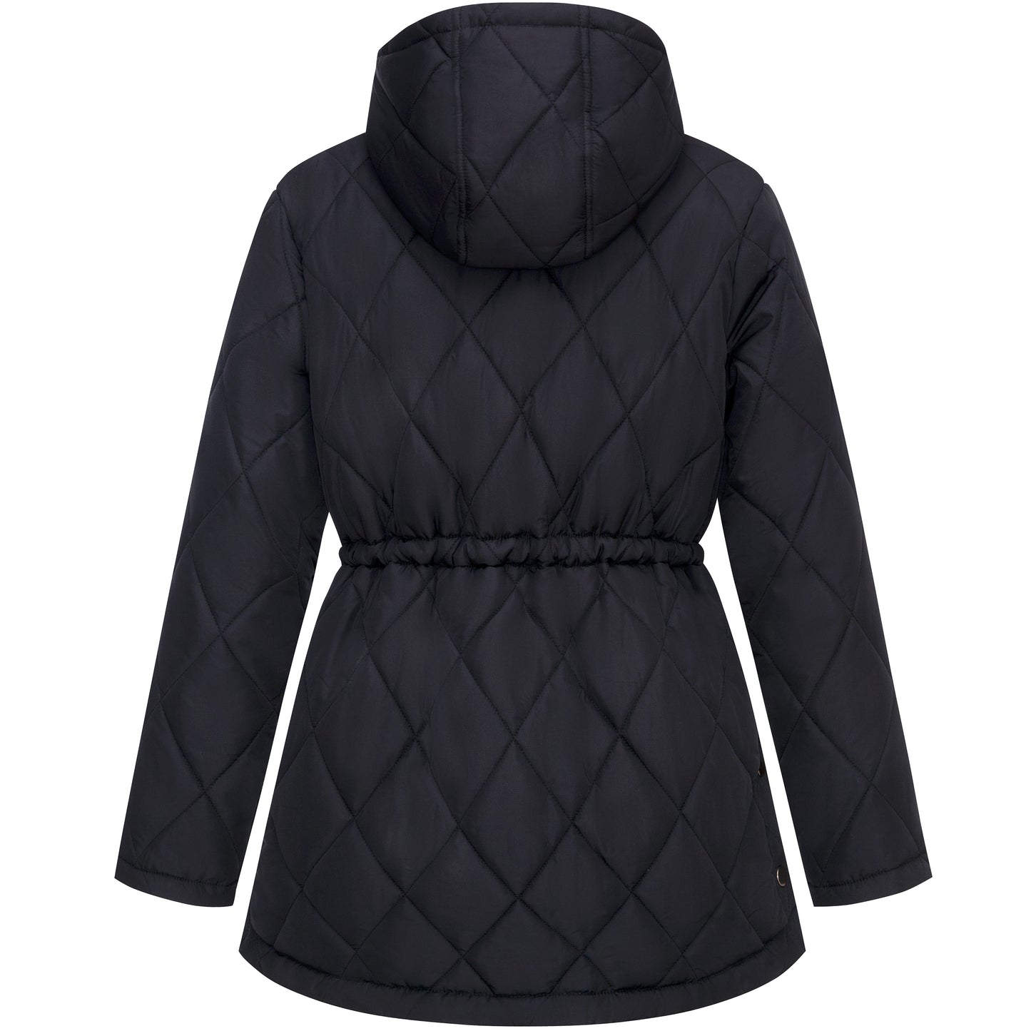 Women's Diamond Quilted Adjustable Hem and Waist Puffer Jacket - Black