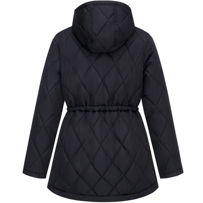 Women's Diamond Quilted Adjustable Hem and Waist Puffer Jacket - Black
