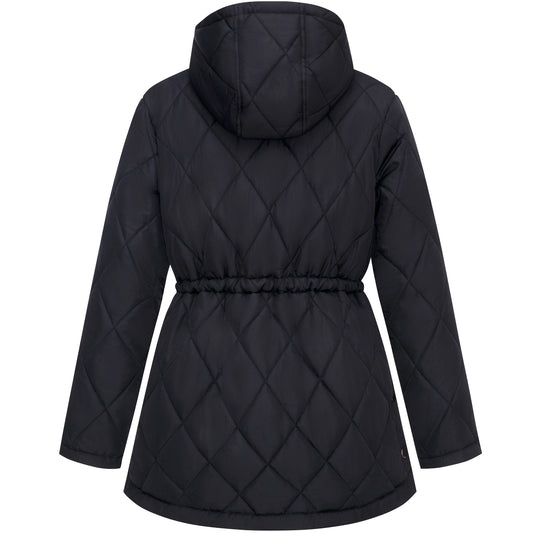 Women's Diamond Quilted Adjustable Hem and Waist Puffer Jacket - Black