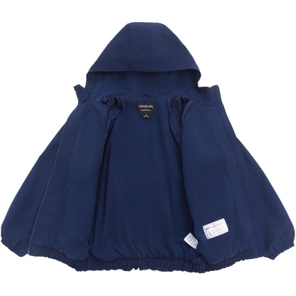 Girls Fleece Lining Jacket with Bubble Hem Snap Pockets Coat - Navy