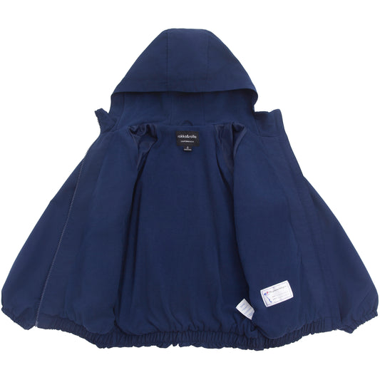 Girls Fleece Lining Jacket with Bubble Hem Snap Pockets Coat - Navy