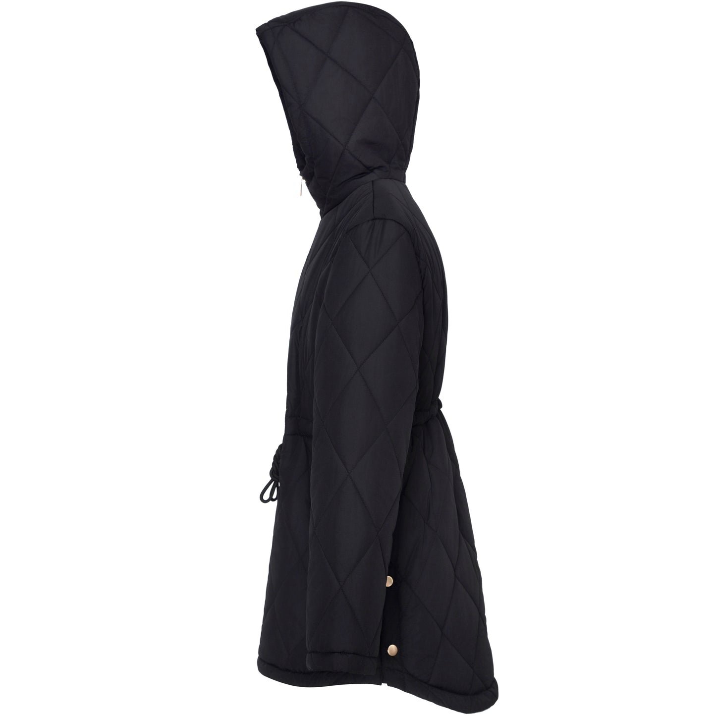 Women's Diamond Quilted Adjustable Hem and Waist Puffer Jacket - Black