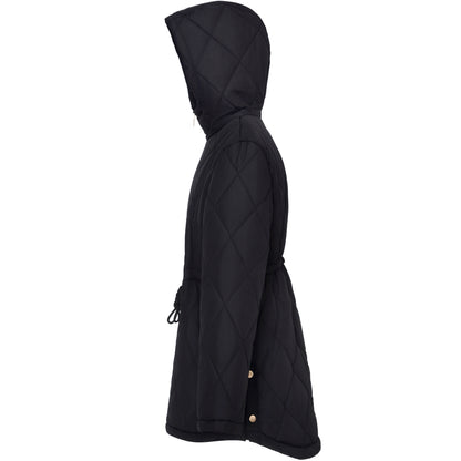 Women's Diamond Quilted Adjustable Hem and Waist Puffer Jacket - Black