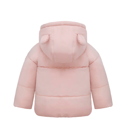 Rokka&Rolla Baby Girls Puffer Jacket Fleece Lined Bear Ears Puffer Jacket - Pink
