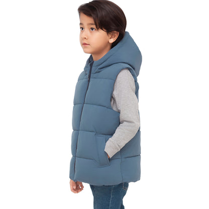 Boys Hooded Puffer Vest Lightweight Warm All Season Bodywarmer - Slate Blue
