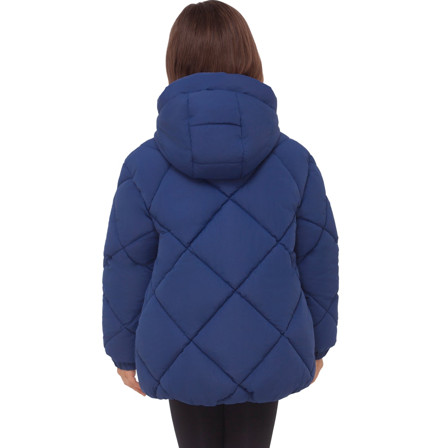 Girls Diamond Quilted Hooded Puffer Jacket - Navy