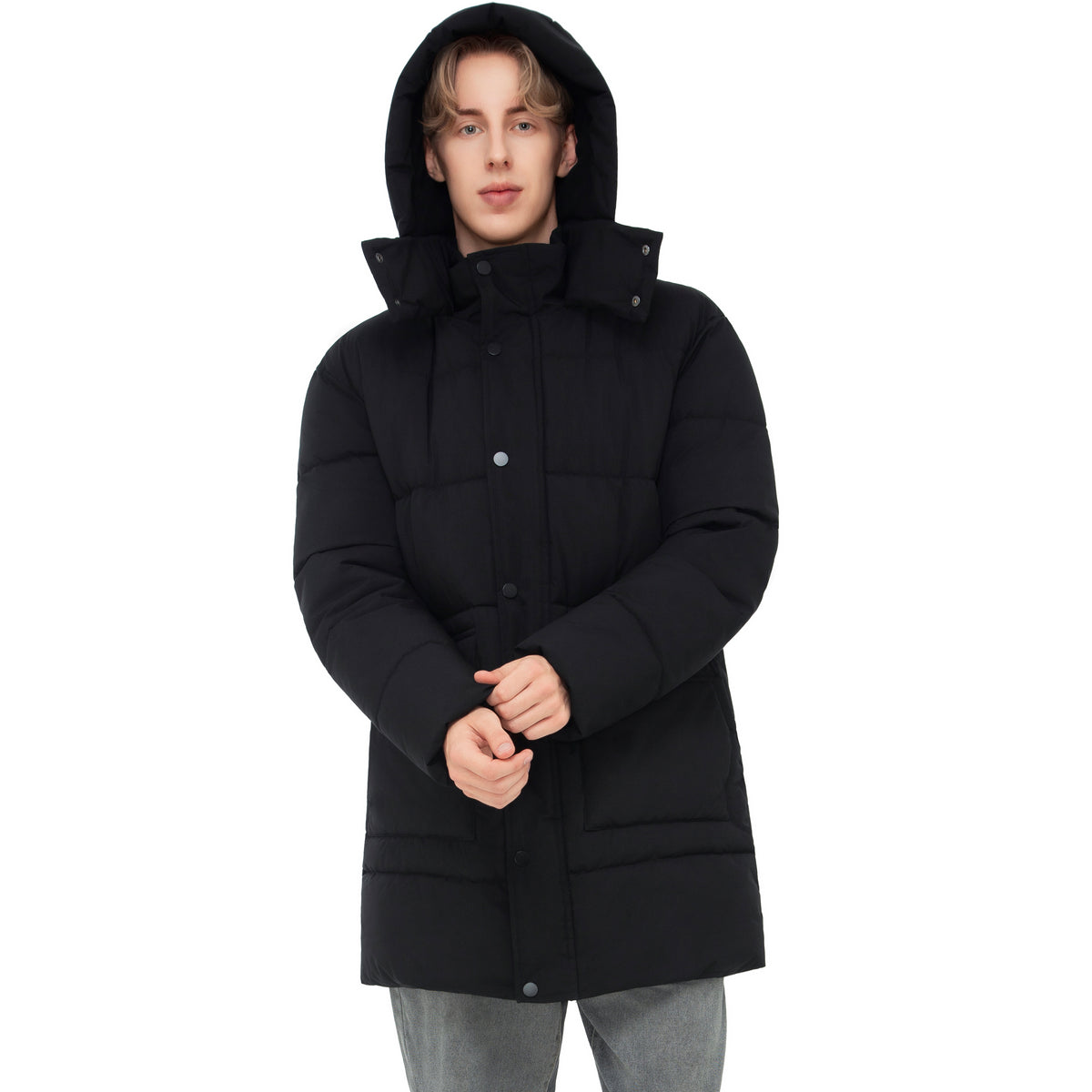 Men's Puffer Jacket Water-Resistant Fleece-Lined Winter Coat - Black